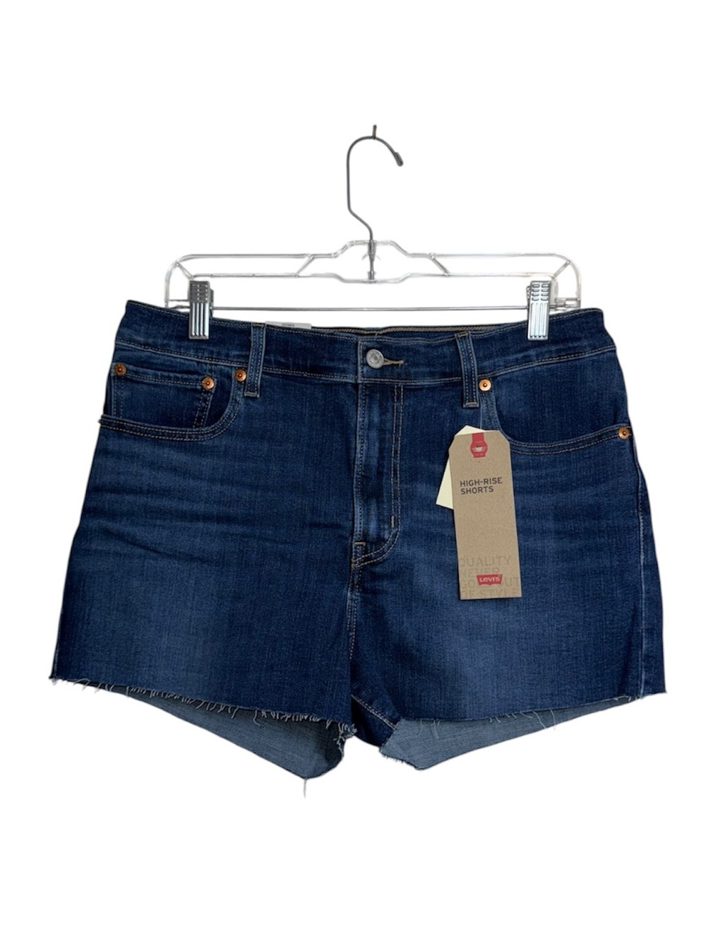 Levi’s High Rise Dark Wash Shorts 2” Frayed Hem Slim Denim Summer NWT 32 Women’s